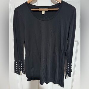 NWT Michael Kors Black Long Sleeve Top with Studded Cuffs